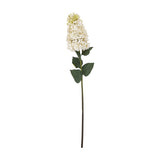 Hill Interiors White Spear Hydrangea, an 88cm artificial stem with a tall cluster of small white florets and green leaves, shown on a plain white background.