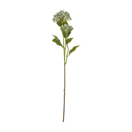 Hill Interiors Blue Budding Hydrangea Spray with clustered pale blue buds, green leaves and a bendable stem, shown against a plain white background.