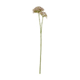 Hill Interiors Lilac Crown Hydrangea Stem, a faux flower with a rounded lilac bloom cluster on a wrapped green plastic stem, on a white background.