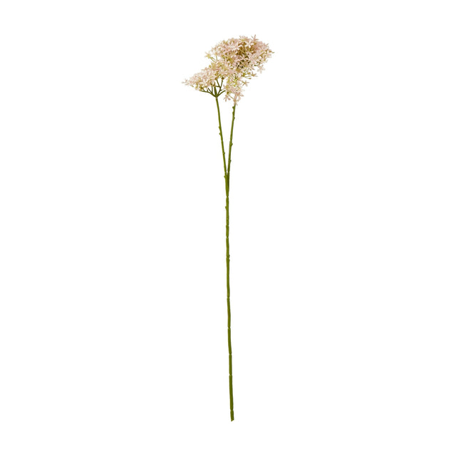 Hill Interiors Pink Crown Hydrangea Stem with a rounded cluster of soft pink blooms on a bendable green plastic stem, shown on a plain white background.