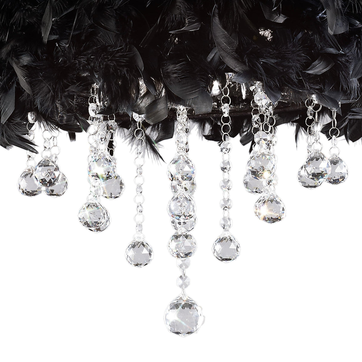 Ibis 3 Light Crystal Flush Ceiling Light - Polished Chrome With Black Feather Shade