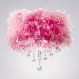 Ibis 3 Light Crystal Flush Ceiling Light - Polished Chrome With Pink Feather Shade