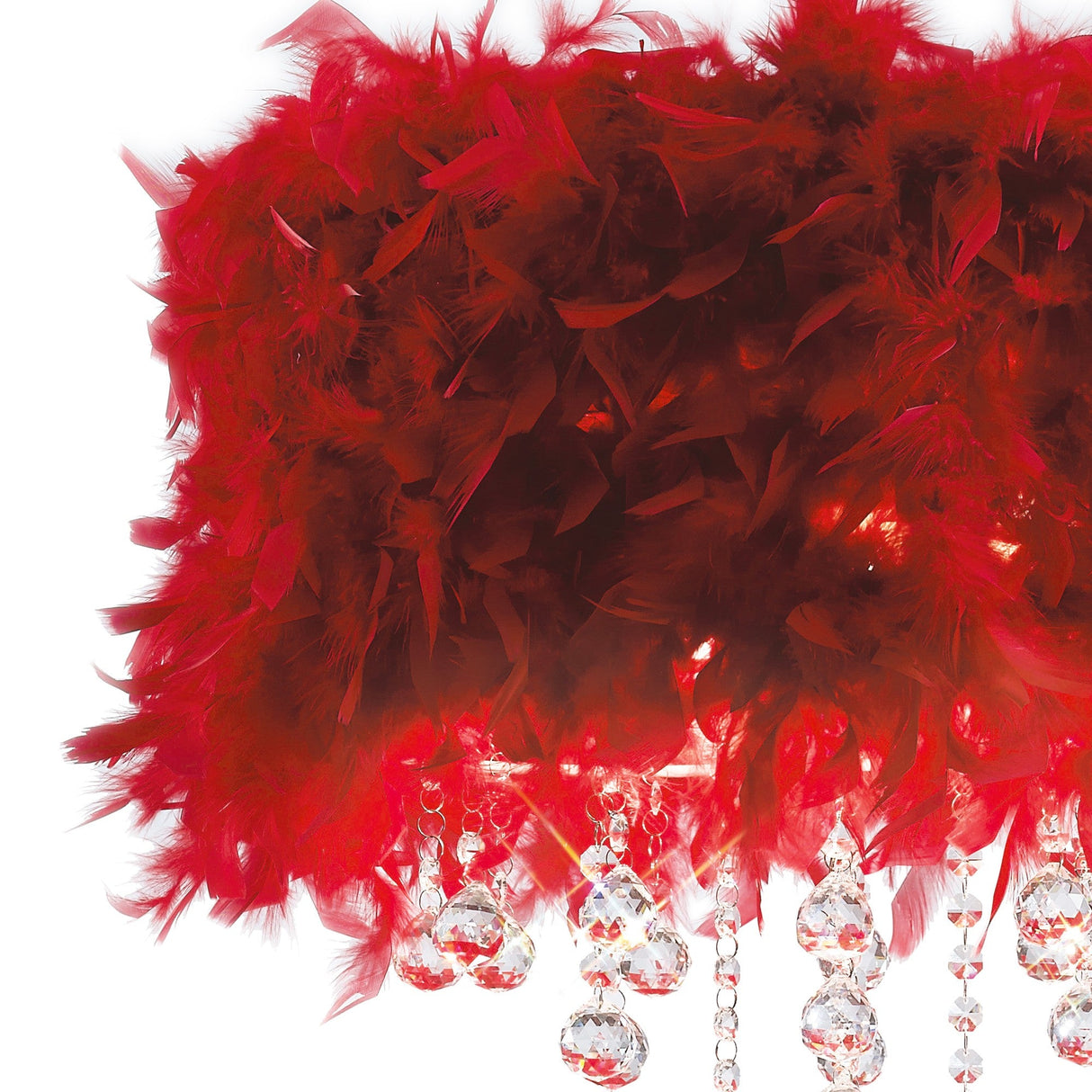 Ibis 3 Light Crystal Flush Ceiling Light - Polished Chrome With Red Feather Shade