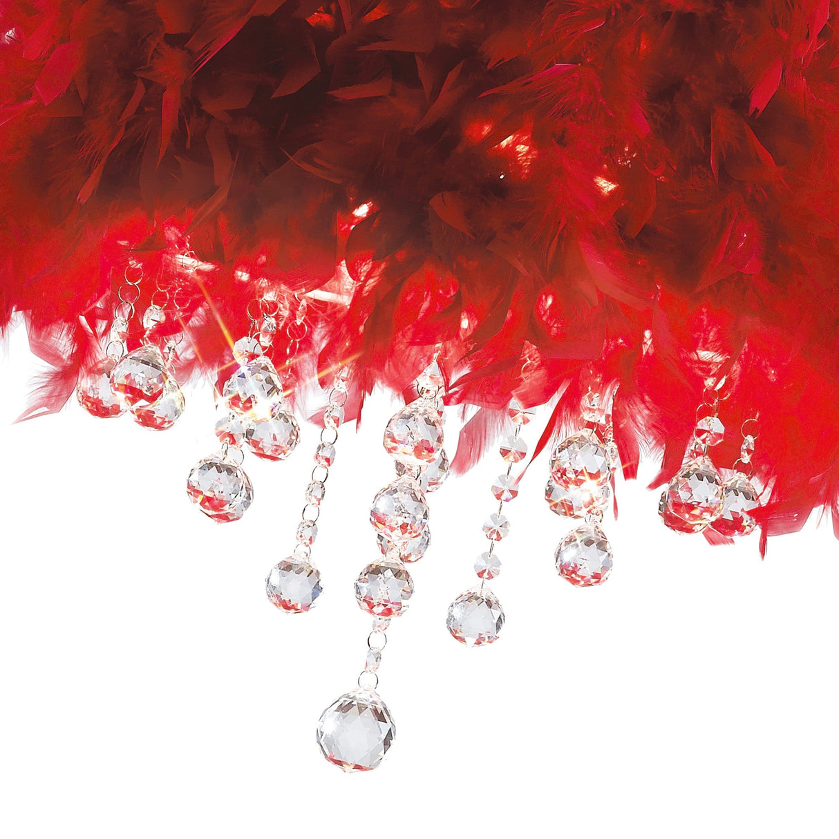 Ibis 3 Light Crystal Flush Ceiling Light - Polished Chrome With Red Feather Shade