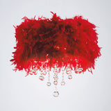Ibis 3 Light Crystal Flush Ceiling Light - Polished Chrome With Red Feather Shade