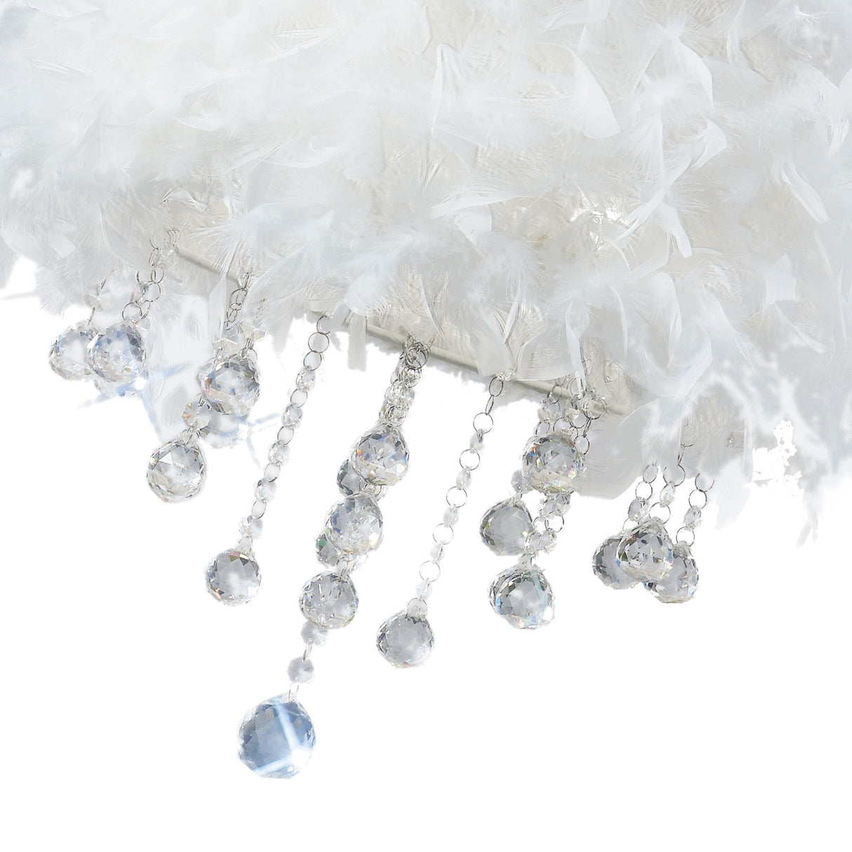 Ibis 3 Light Crystal Flush Ceiling Light - Polished Chrome With White Feather Shade