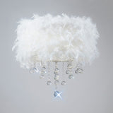 Ibis 3 Light Crystal Flush Ceiling Light - Polished Chrome With White Feather Shade