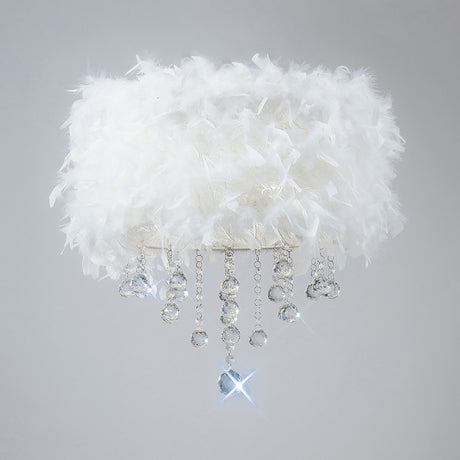 Ibis 3 Light Crystal Flush Ceiling Light - Polished Chrome With White Feather Shade