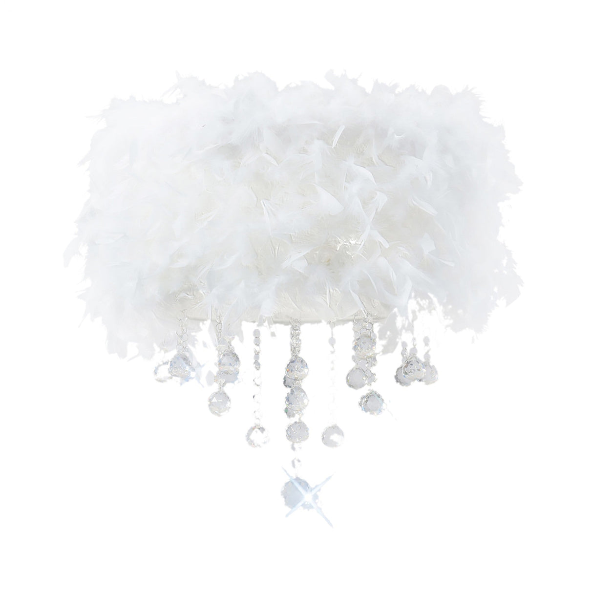 Ibis 3 Light Crystal Flush Ceiling Light - Polished Chrome With White Feather Shade