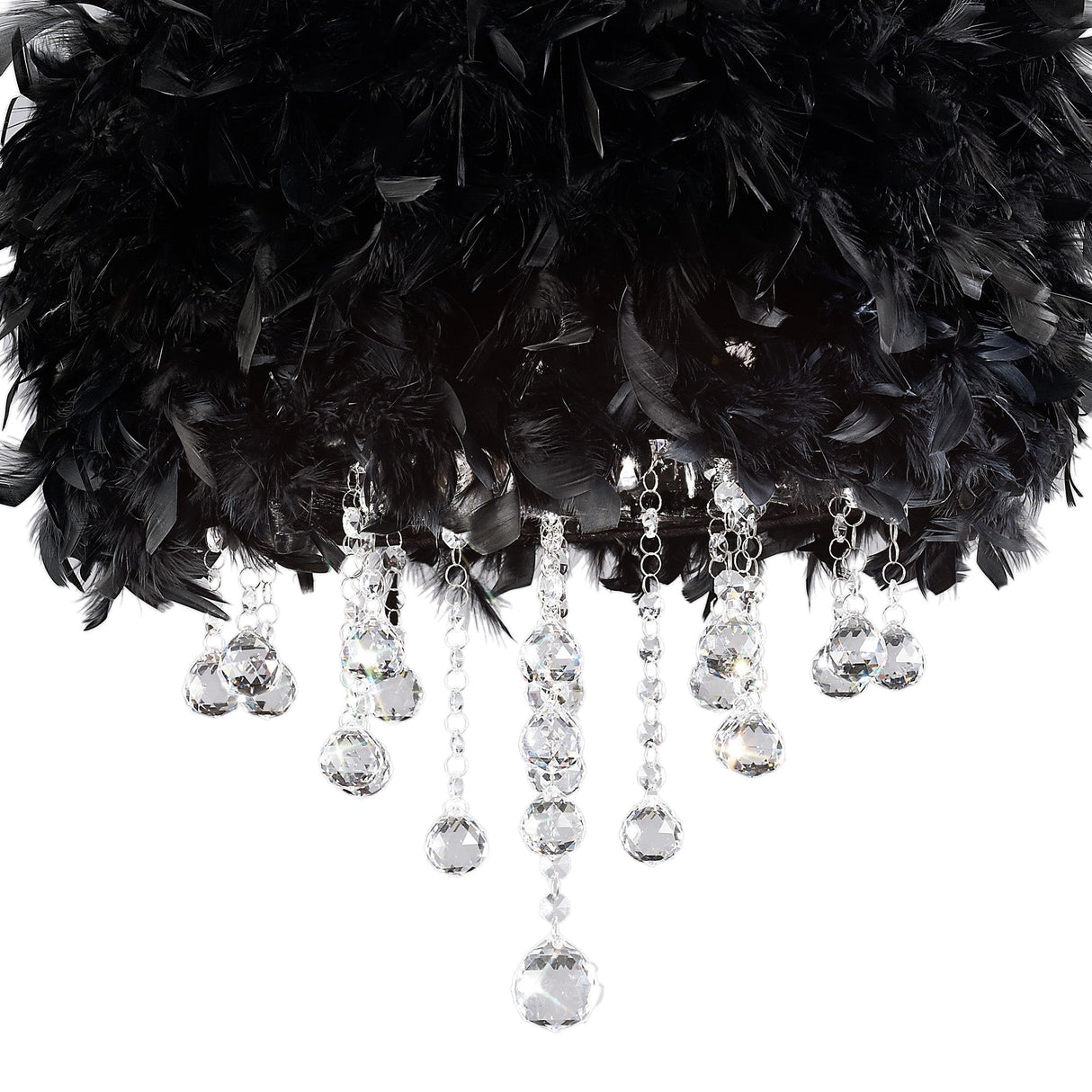 Ibis 35cm 3 Light Crystal Chandelier - Chrome With Black Feather Shade