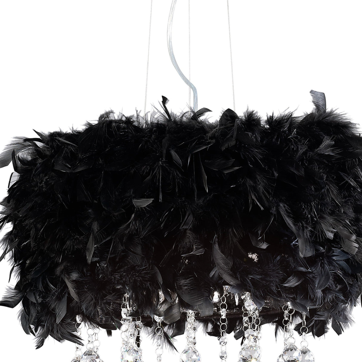 Ibis 35cm 3 Light Crystal Chandelier - Chrome With Black Feather Shade