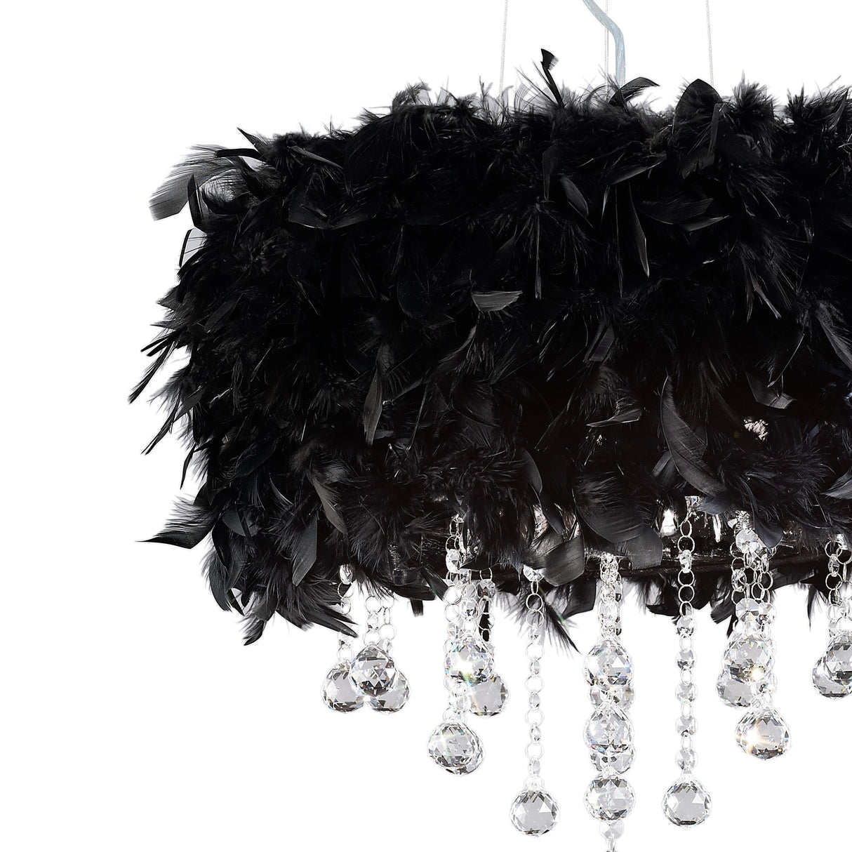 Ibis 35cm 3 Light Crystal Chandelier - Chrome With Black Feather Shade