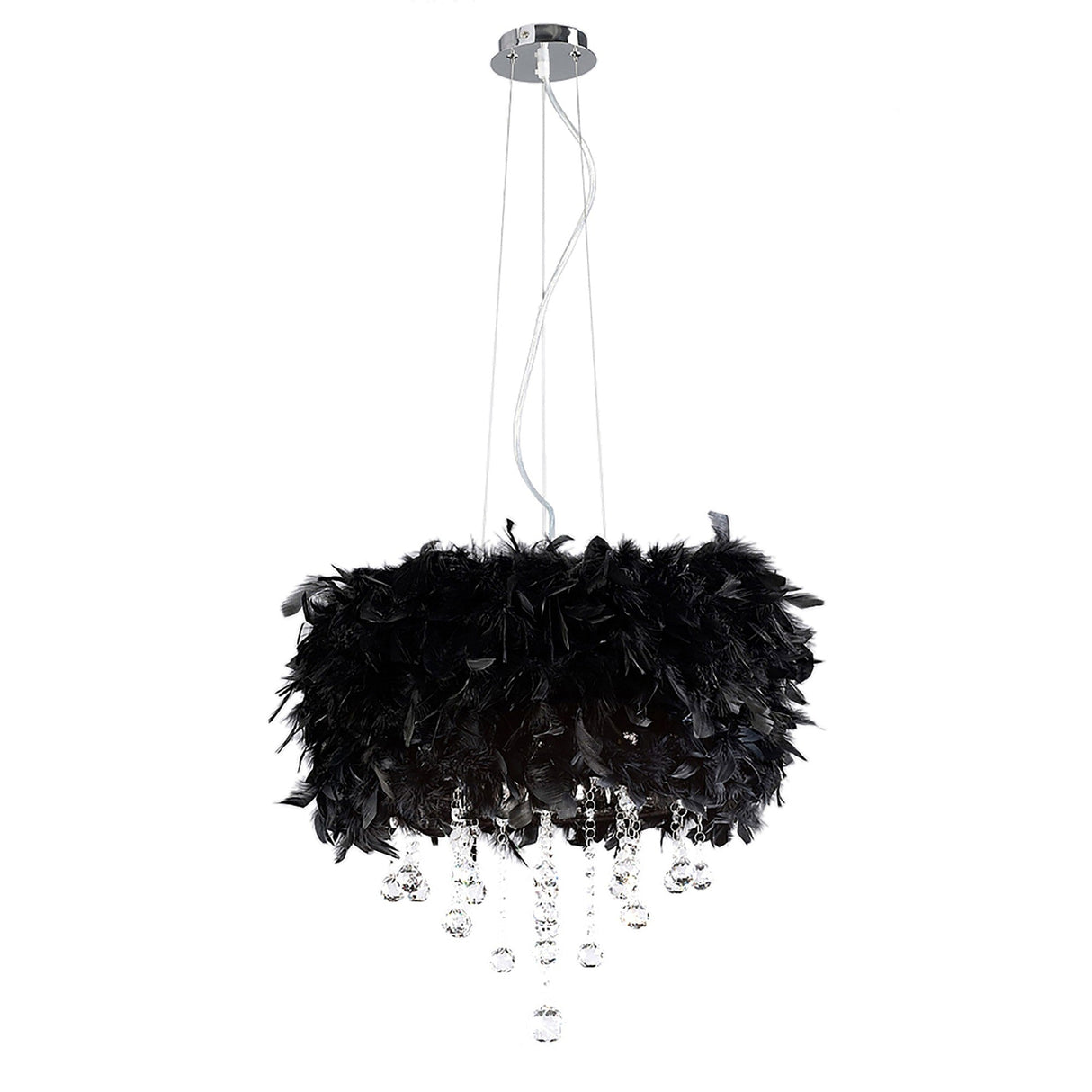 Ibis 35cm 3 Light Crystal Chandelier - Chrome With Black Feather Shade