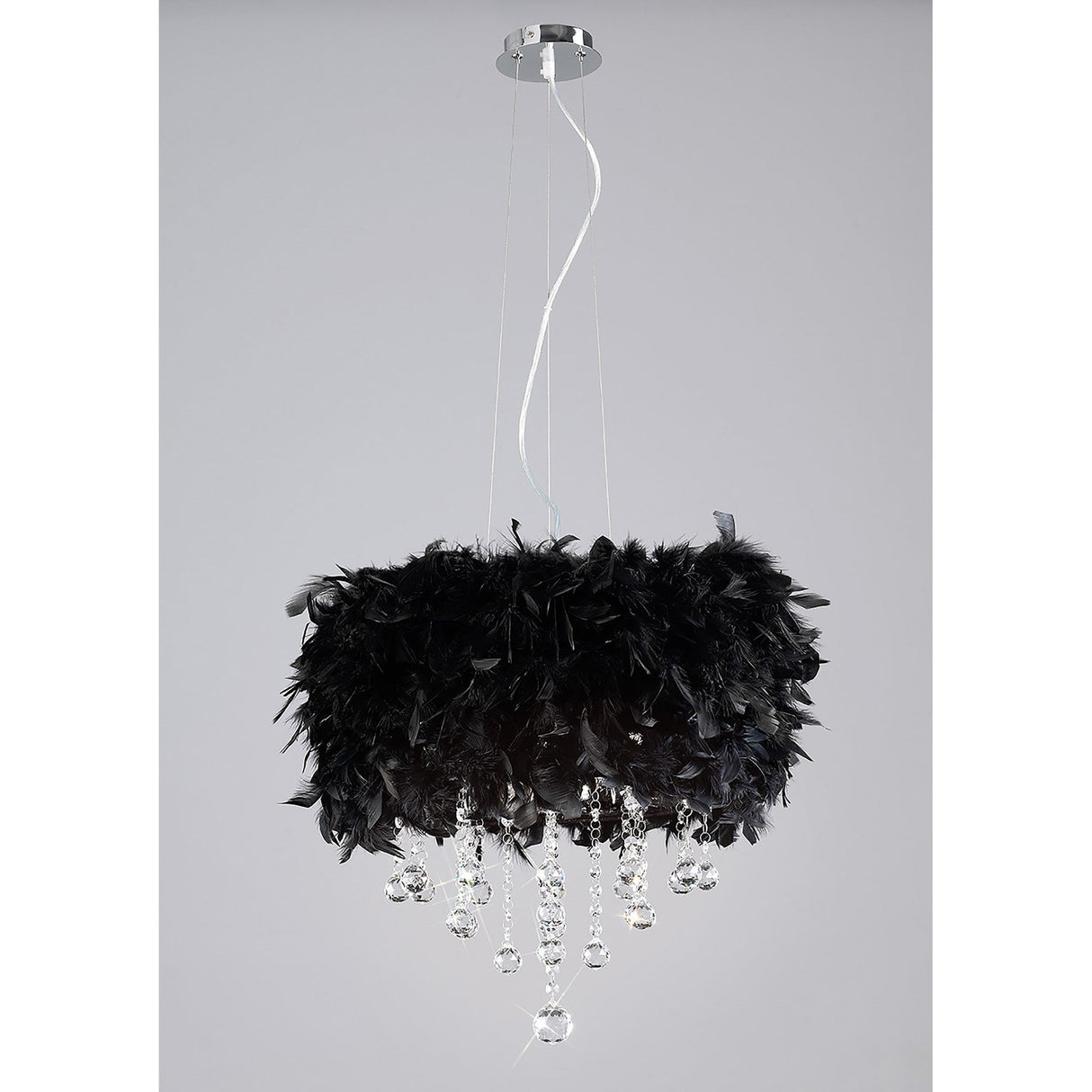 Ibis 35cm 3 Light Crystal Chandelier - Chrome With Black Feather Shade