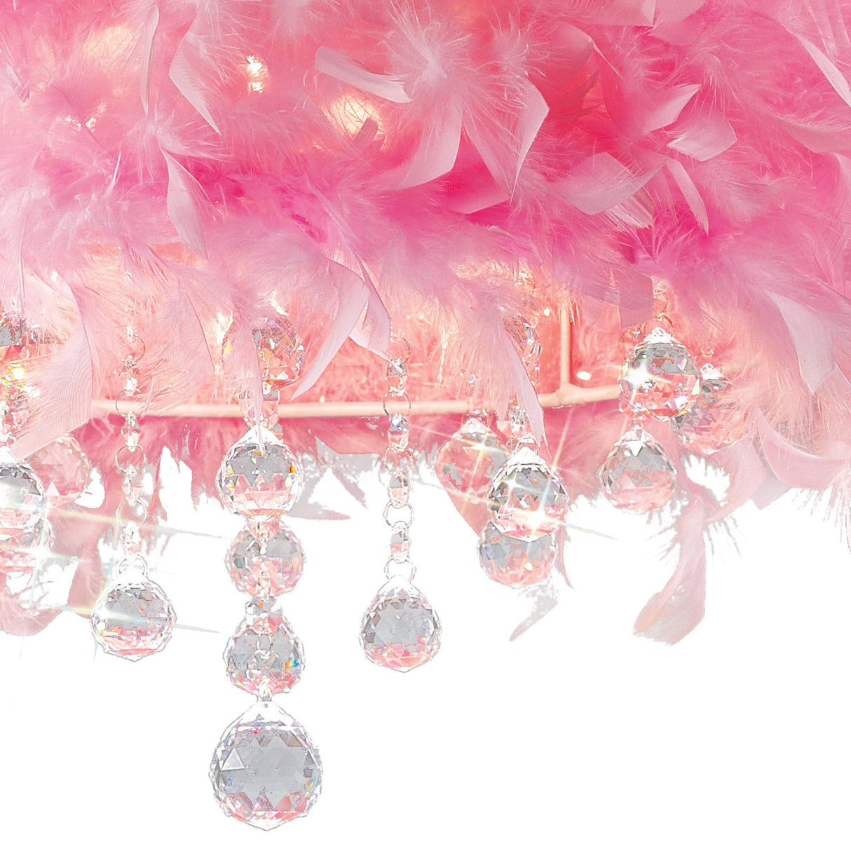 Ibis 35cm 3 Light Crystal Chandelier - Chrome With Pink Feather Shade