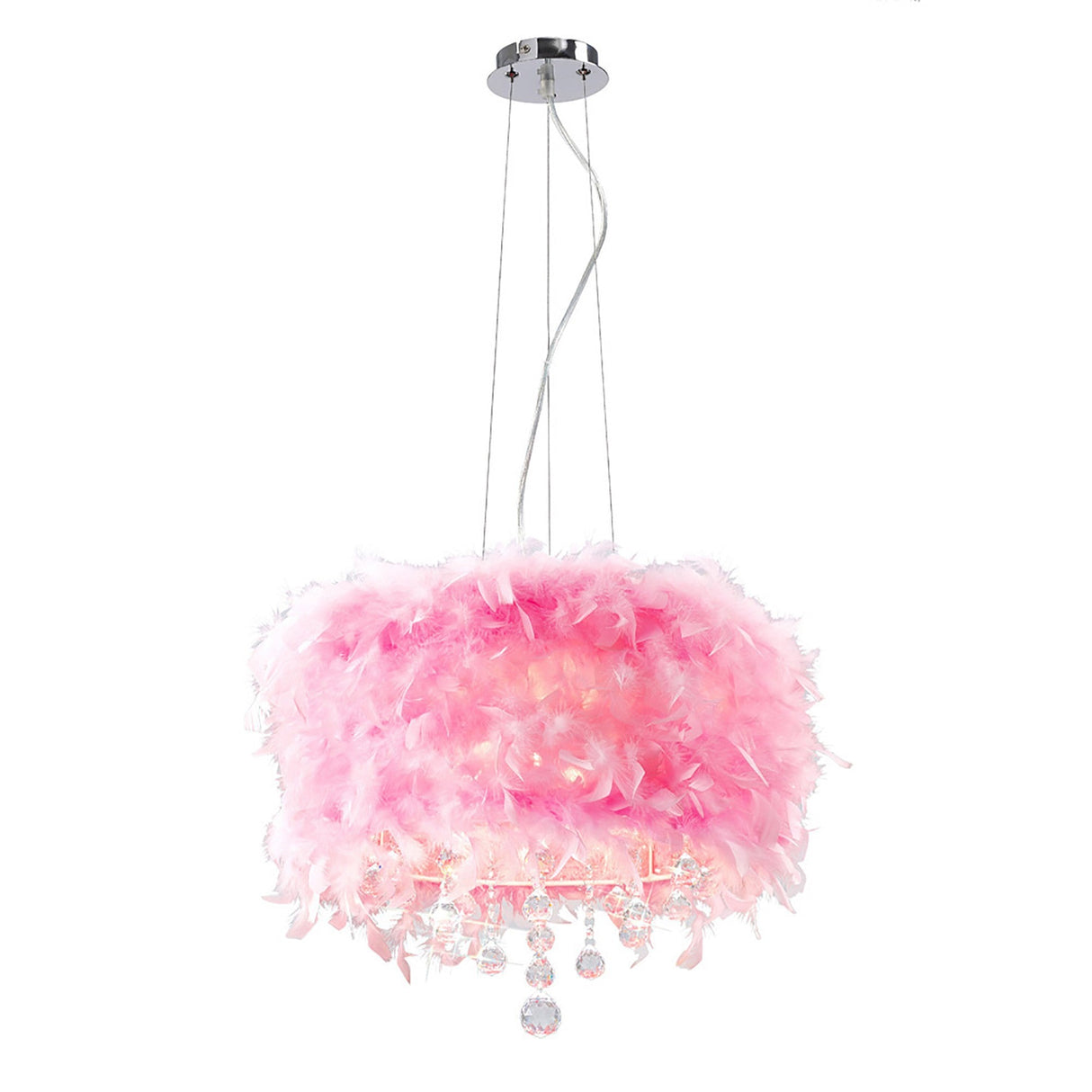 Ibis 35cm 3 Light Crystal Chandelier - Chrome With Pink Feather Shade
