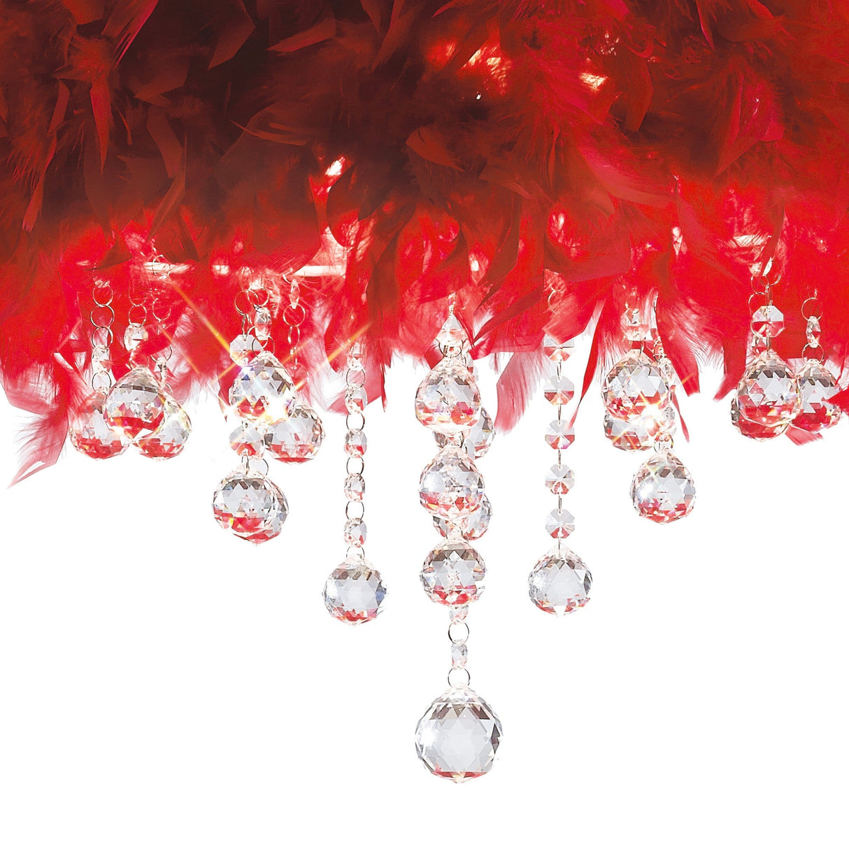 Ibis 35cm 3 Light Crystal Chandelier - Chrome With Red Feather Shade