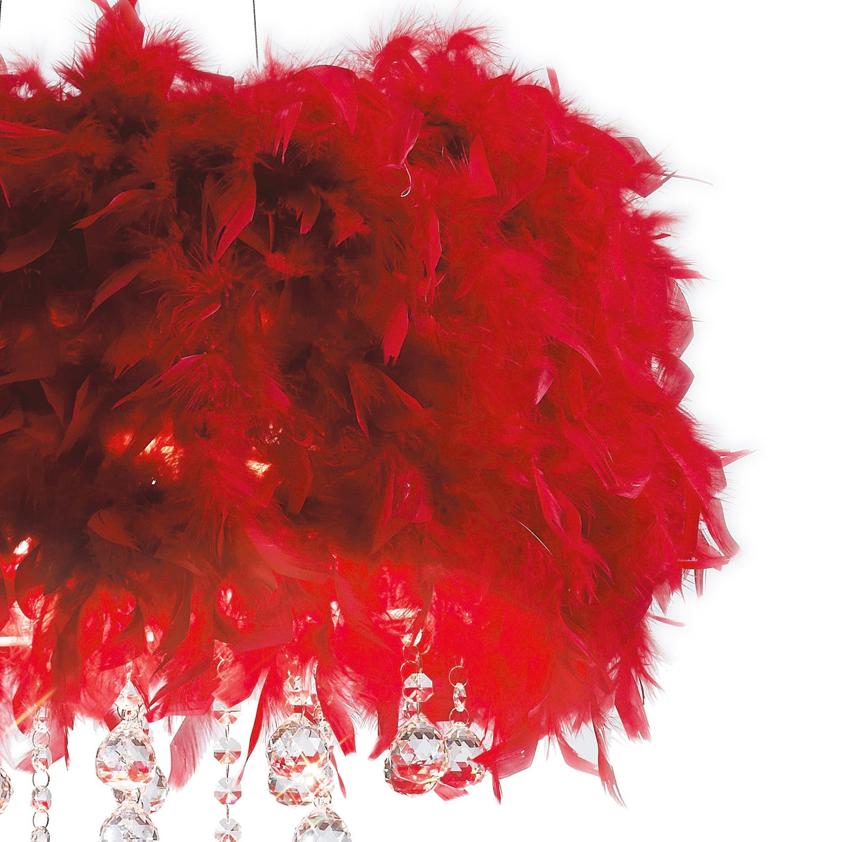 Ibis 35cm 3 Light Crystal Chandelier - Chrome With Red Feather Shade