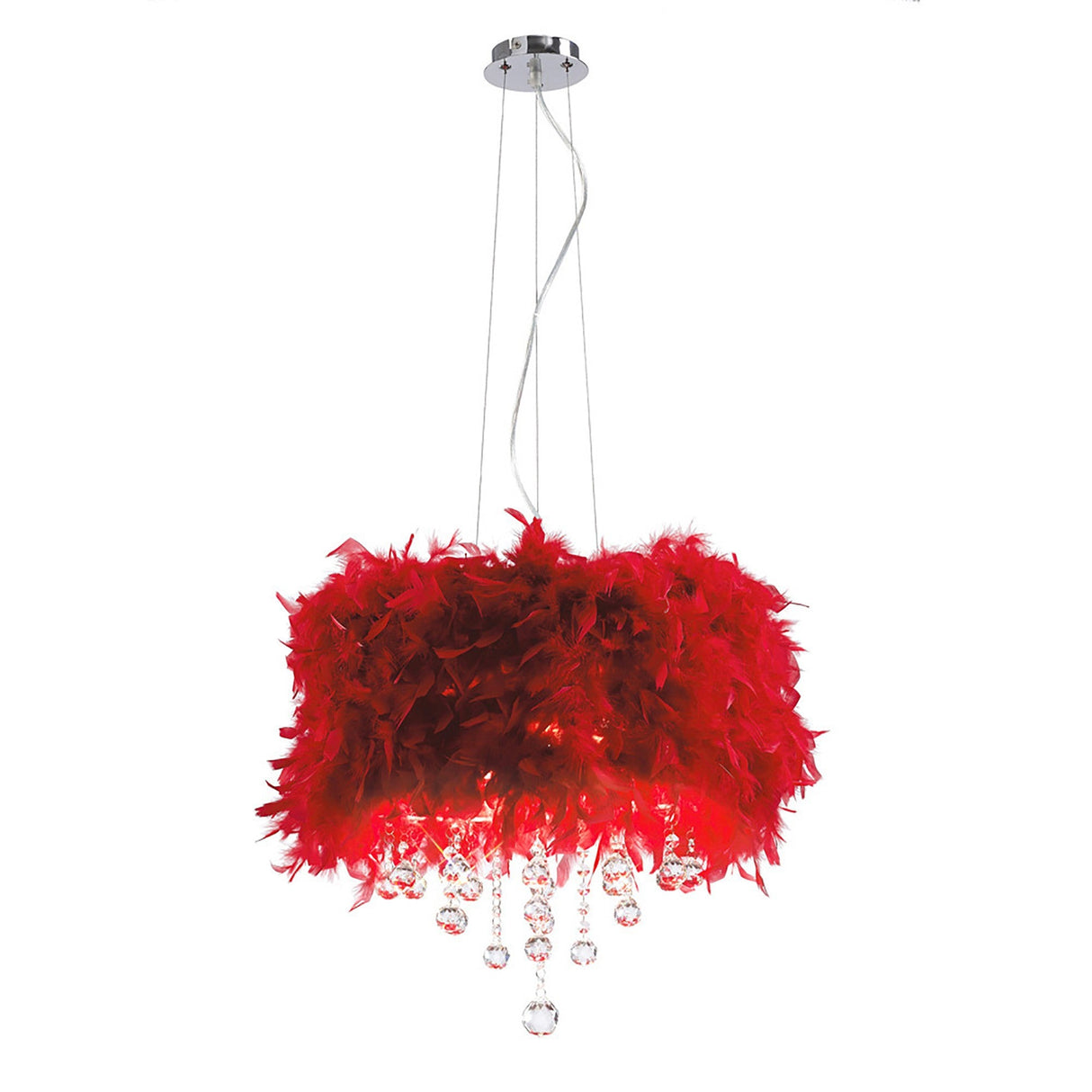 Ibis 35cm 3 Light Crystal Chandelier - Chrome With Red Feather Shade