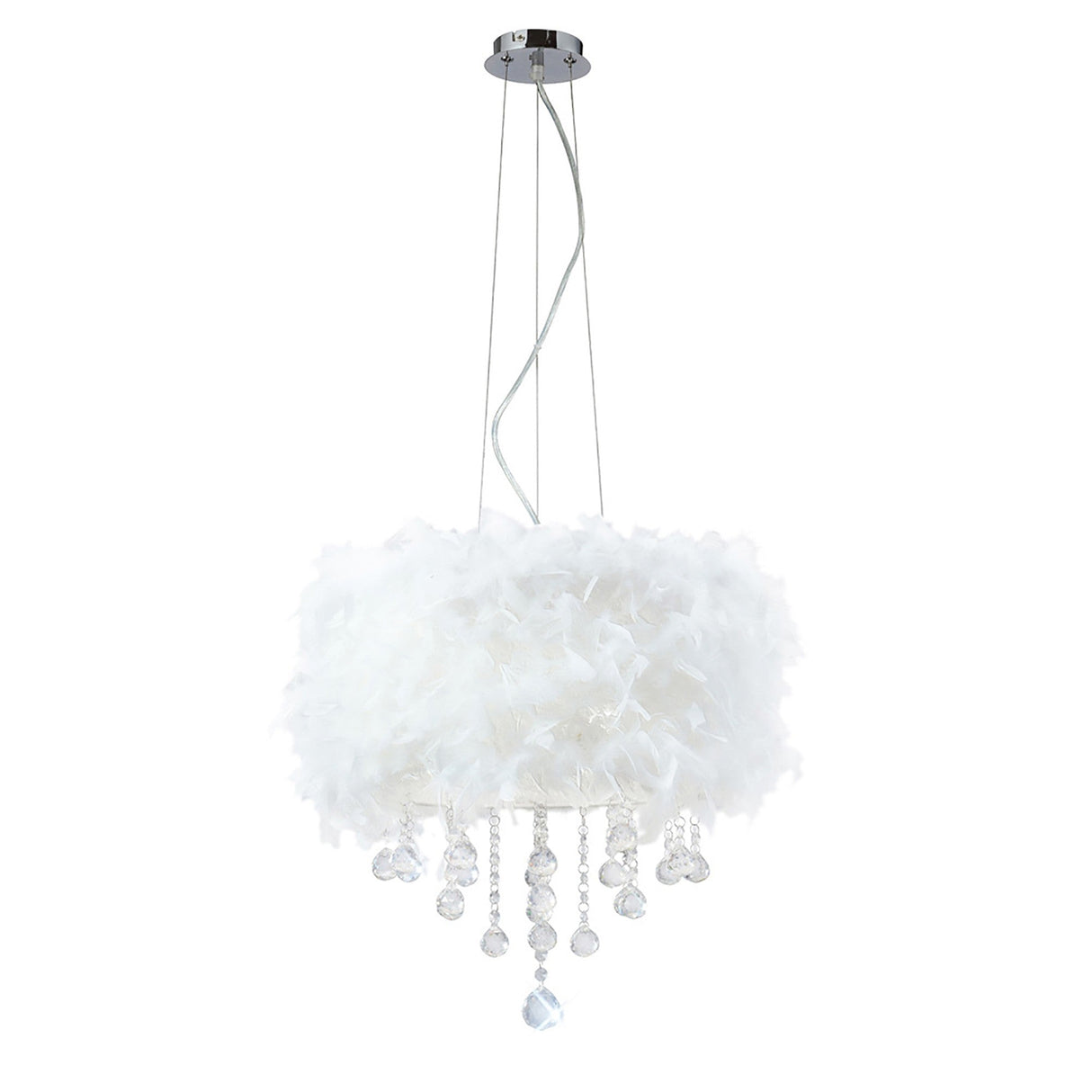 Ibis 35cm 3 Light Crystal Chandelier - Chrome With White Feather Shade