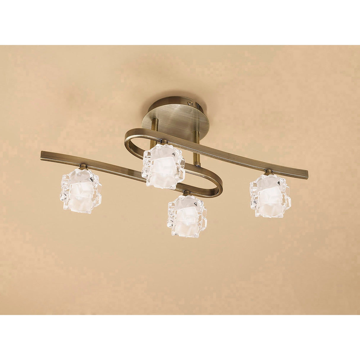 Ice Square 4 Light Semi-Flush Ceiling Light - Antique Brass