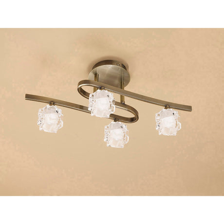 Ice Square 4 Light Semi-Flush Ceiling Light - Antique Brass