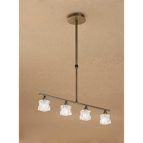 Ice Linear 4 Light Linear Suspension Light - Antique Brass
