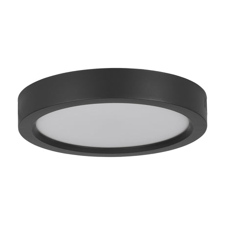 Idun-E round LED flush ceiling light, 21cm, with black plastic body and white opal diffuser, cool white finish, shown on a plain white background.
