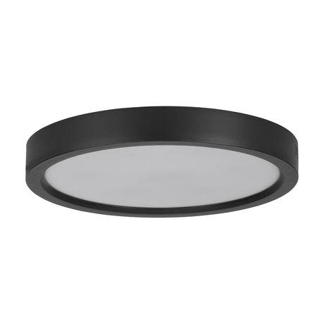Idun-E LED flush ceiling light, 28.5cm round black plastic body with a white diffuser panel, cool white LED, shown against a plain white background.