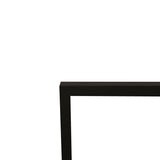 Close-up of a rectangular wooden poster photo frame in black, showing the squared corner joint and fine wood grain against a plain white background.
