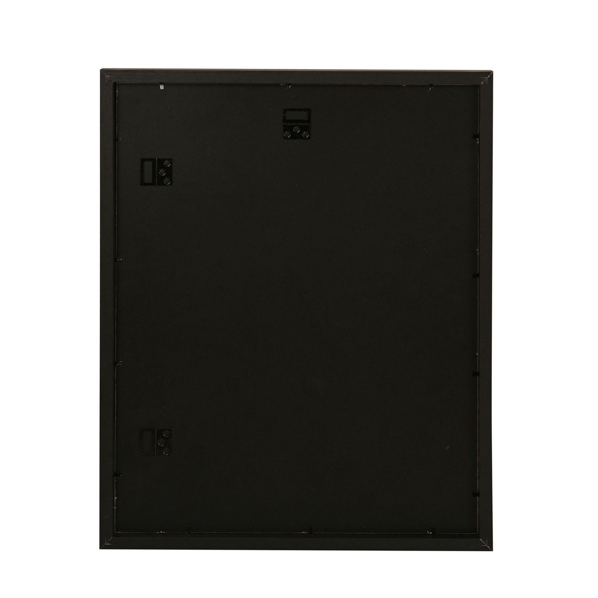 Rear view of the Rectangular Wooden Poster Photo Frame in black, showing the panel back, metal hanging brackets, and corner fixings on a plain white background.
