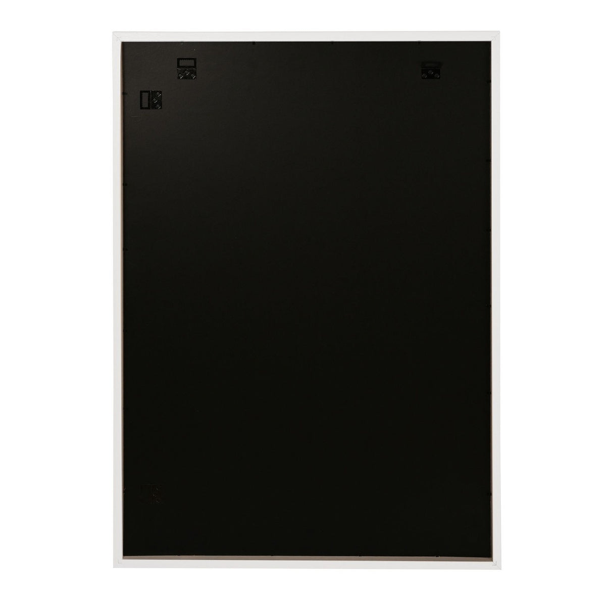 Rear view of the Rectangular Wooden Wall Photo Frame for A1 Posters in white, showing the black backing board with mounting hardware and hanging fixtures.