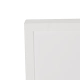 Close-up of a white wooden poster photo frame corner, showing the flat moulding and neat mitred joint against a plain white background.