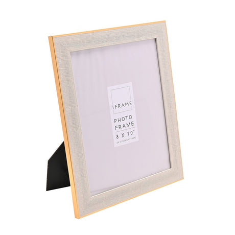 Textured Thin Edged Plastic Photo Frame 10 x 8in - White & Gold