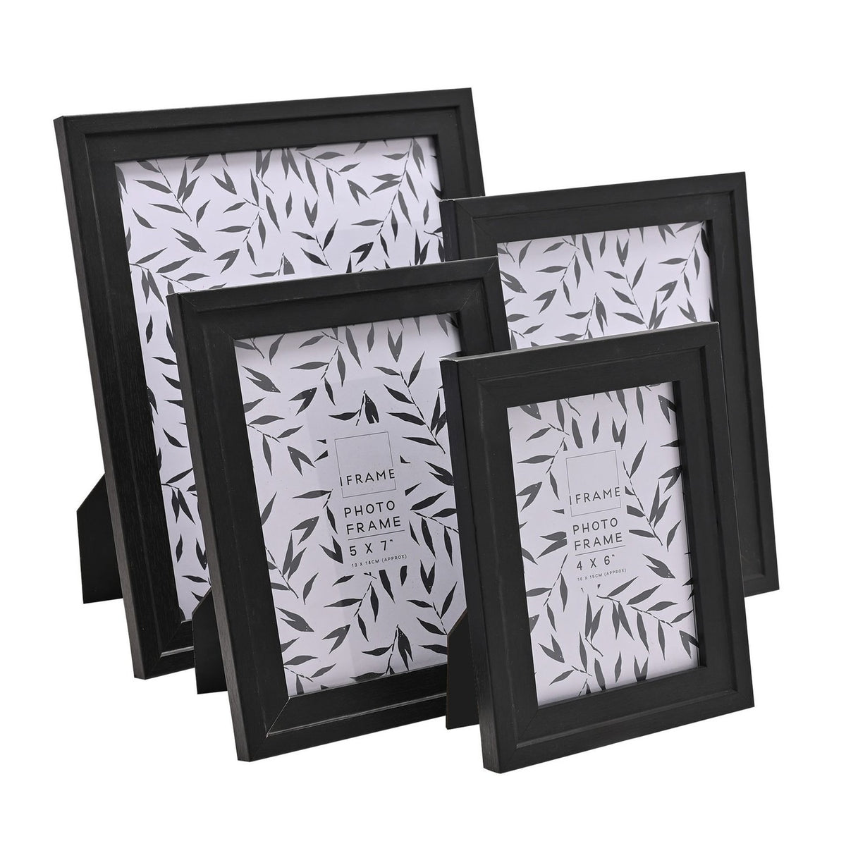 Curved Inner Edge Wooden Photo Frame with Easel Back - Black