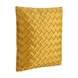 Iles Cushion in deep ochre yellow, a square cushion with a diagonal basketweave front panel of folded fabric strips, shown against a plain white background.