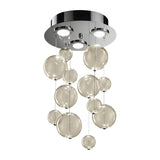 Bolero 3 Light Glass Bubble Chandelier with a round chrome ceiling plate and clustered clear glass globes in varying sizes, shown on a plain white background.