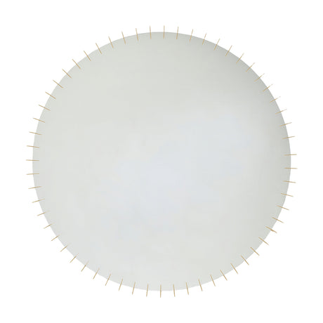 Ray Powder Coated Round Wall Mirror 105cm in Gold, a circular mirror edged with small gold metal discs at even intervals, shown on a plain white background.