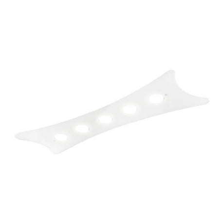 Manta 5 Light Linear Glass Ceiling Light in white, a flush-mounted fitting with an elongated curved shape and five oval cut-outs housing GX53 lamps, shown on a plain white background.