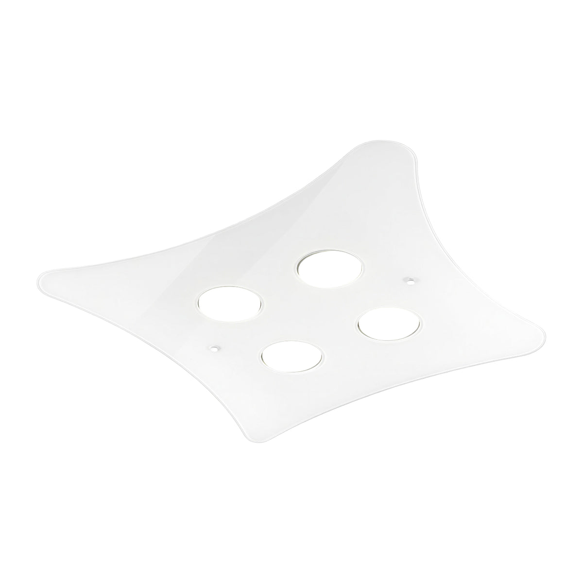 Manta 4 Light Glass Ceiling Light in white, a flush fitting with a curved star-shaped glass plate and four round GX53 lamp cut-outs, shown on a plain white background.