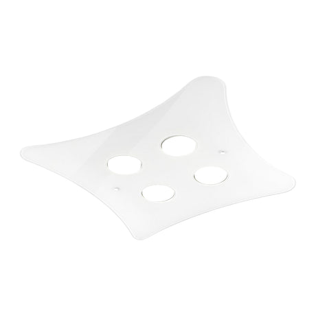 Manta 4 Light Glass Ceiling Light in white, a flush fitting with a curved star-shaped glass plate and four round GX53 lamp cut-outs, shown on a plain white background.
