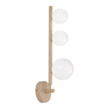 Libra Glass Globe Wall Light with a champagne-finish metal stem and three round white glass globe shades in a vertical arrangement, shown on a plain white background.