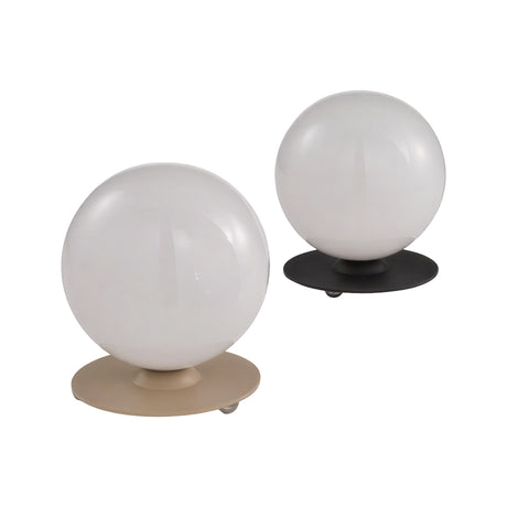 Libra Globe Glass Table Lamp with round white glass diffuser on champagne and matte black metal bases, shown as a pair on a plain white background.