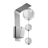 Bolero Bubble Glass Wall Light in chrome, featuring an angular bracket arm with three clear glass spheres suspended in tiers, shown on a plain white background.