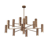 Turbo 13 Light Cylinder Chandelier in bronze-toned metal, featuring thirteen cylindrical GU10 shades radiating from a central rod on a plain white background.