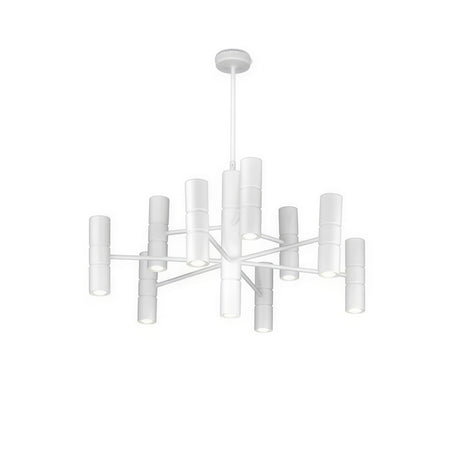 Turbo 10 Light Cylinder Chandelier in white metal, with ten cylindrical GU10 lamp holders radiating from a central rod on a plain white background.