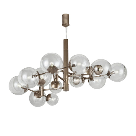Global 16 Light Bubble Chandelier with clear acrylic globes on a bronze metal frame, multi-arm ceiling fitting shown on a plain white background.