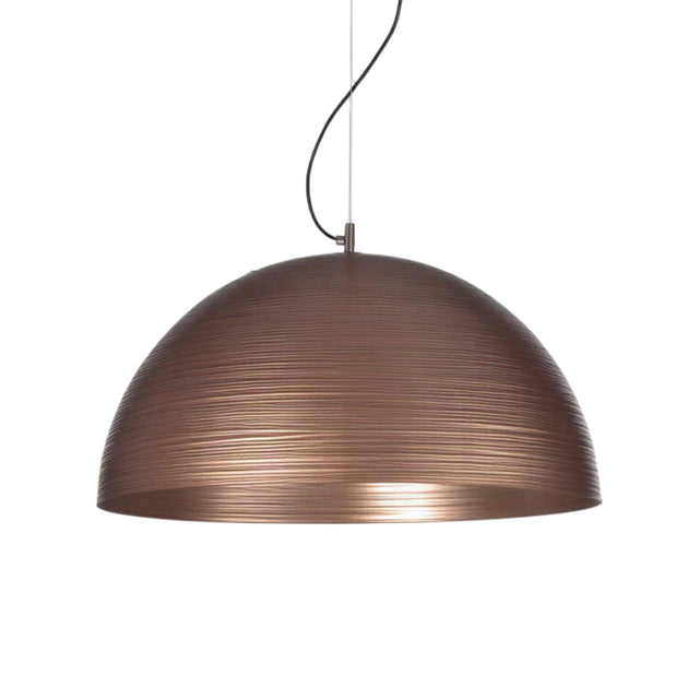 Chiara Dome Pendant Light 72cm featuring a large single dome shade in ridged bronze-toned metal, suspended from a black cable on a plain white background.