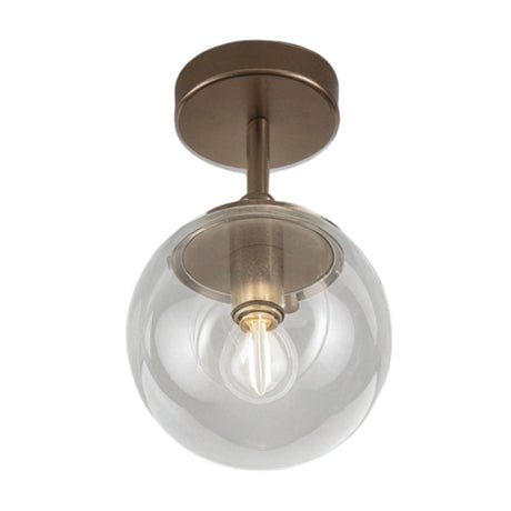 Global 1 Light Globe Ceiling Light in black metal with a clear acrylic globe diffuser and E27 lamp, shown flush against a plain white background.