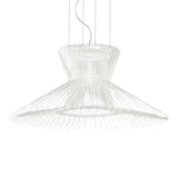 Impossible Flared Pendant Light in white woven metal mesh, 105cm diameter with a waisted crown flaring into a wide upturned skirt, on a plain white background.